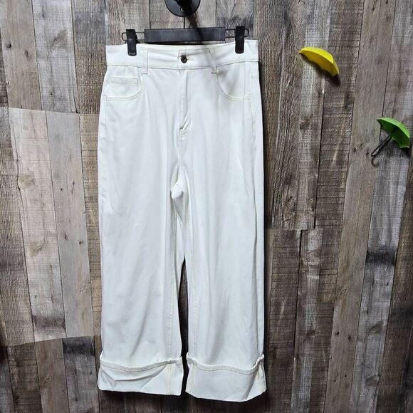 Halara Flex High Waisted Pockets Rolled Hem Wide Leg Washed Casual Jeans - Picture 2 of 5